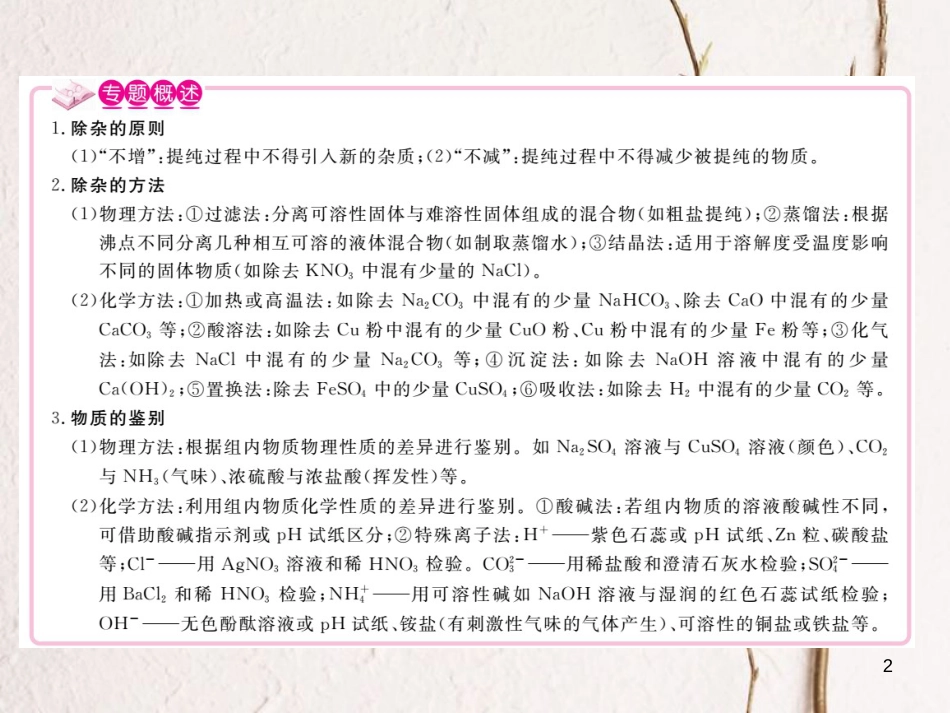 （安徽专版）九年级化学下册 专题五 物质的除杂与鉴别练习课件 （新版）新人教版_第2页