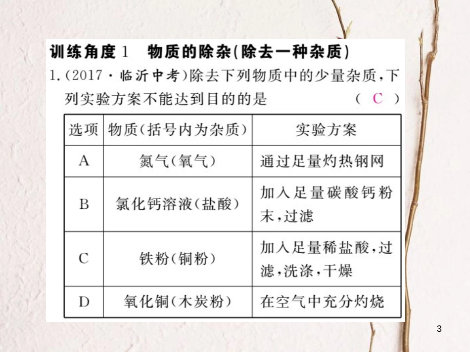 （安徽专版）九年级化学下册 专题五 物质的除杂与鉴别练习课件 （新版）新人教版_第3页