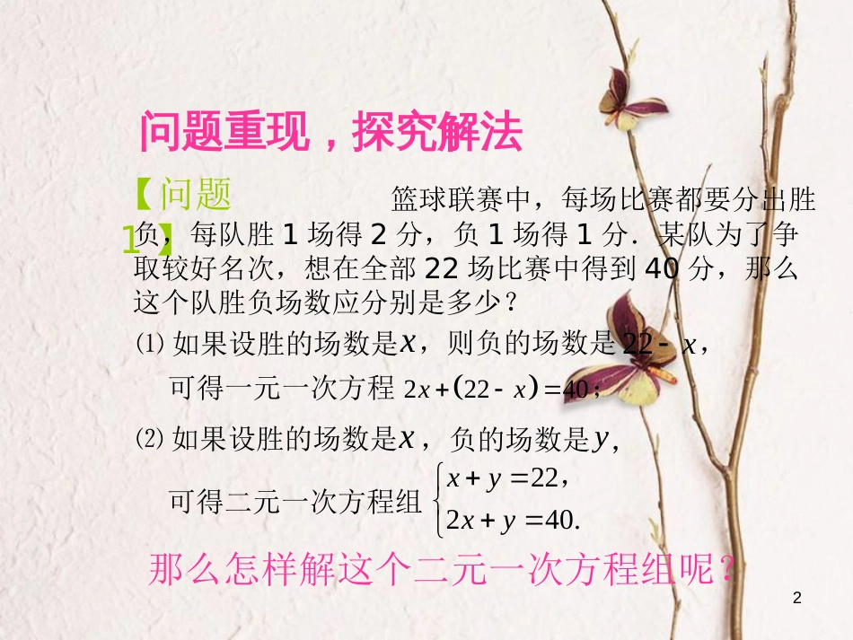 山东省诸城市桃林镇七年级数学下册 第8章 二元一次方程组 8.2 消元─解二元一次方程组（1）课件 （新版）新人教版_第2页