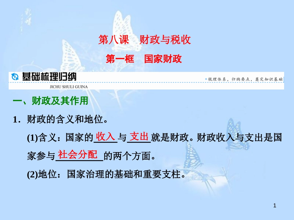 高中政治 第八课 财政与税收 第一框 国家财政课件 新人教版必修1_第1页