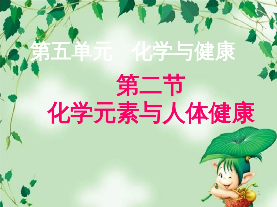 山东省莱州市沙河镇九年级化学全册 第五单元 化学与健康 第二节 元素与人体健康课件 鲁教版五四制_第1页