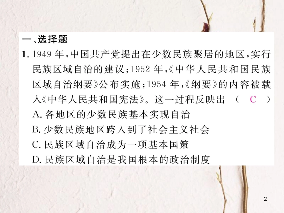（河北专版）中考历史总复习 第10讲 民族团结与祖国统一考点攻关练课件_第2页
