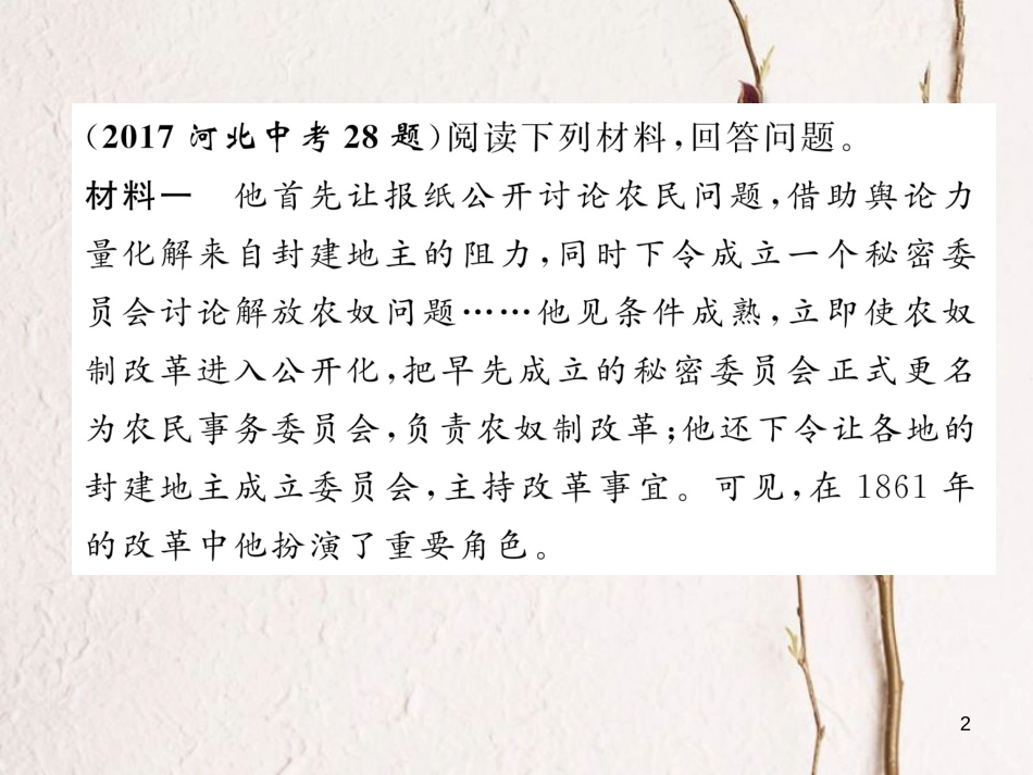 （河北专版）中考历史总复习 第15讲 资产阶级统治的巩固与扩大典型题目解析课件_第2页