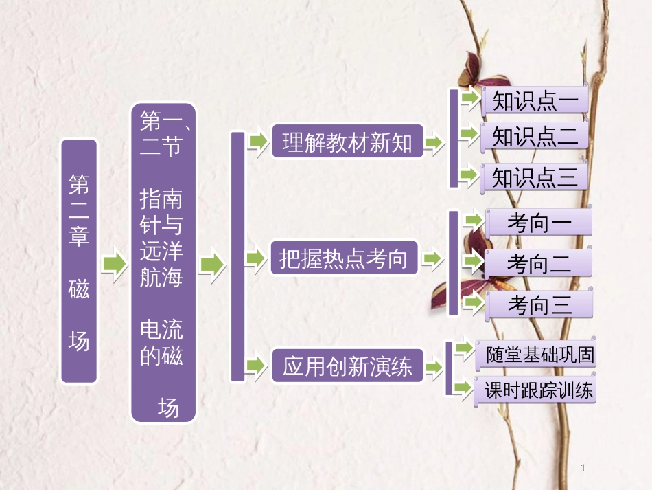 高中物理 第二章 磁场 第一节 指南针与远洋航海 第二节 电流的磁场课件 新人教版选修1-1_第1页