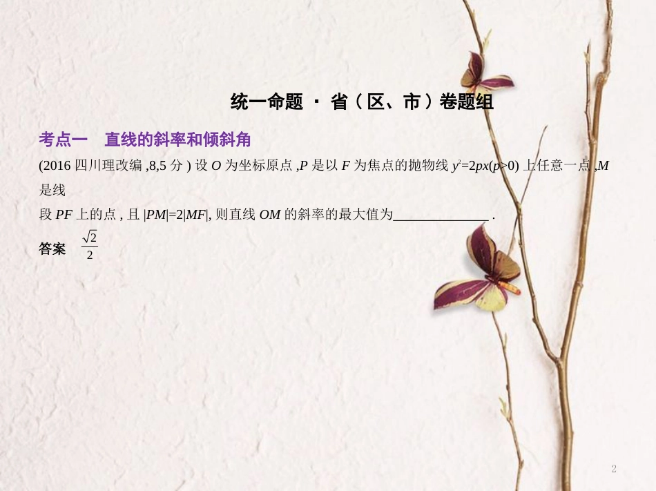 （江苏专用）高考数学一轮复习 第十五章 平面解析几何初步 15.1 直线的斜率和倾斜角及方程、两直线的关系、两点课件_第2页