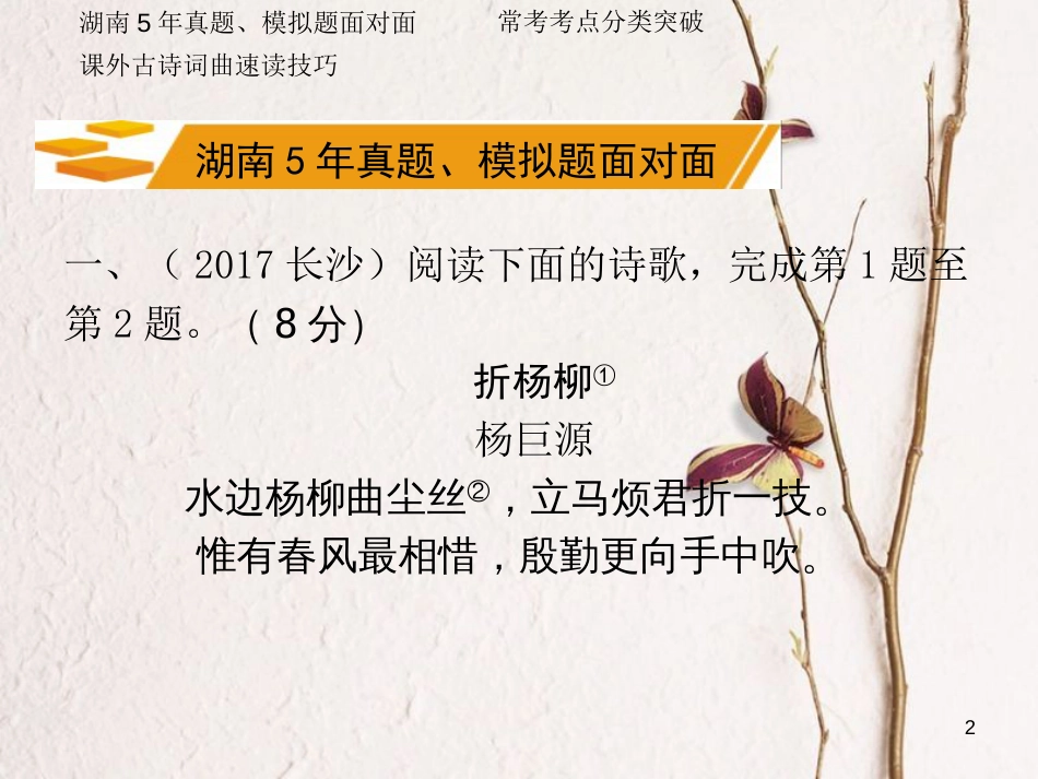 湖南省2018中考语文总复习 第二部分 现代文阅读 专题一 课外古诗词曲鉴赏课件_第2页