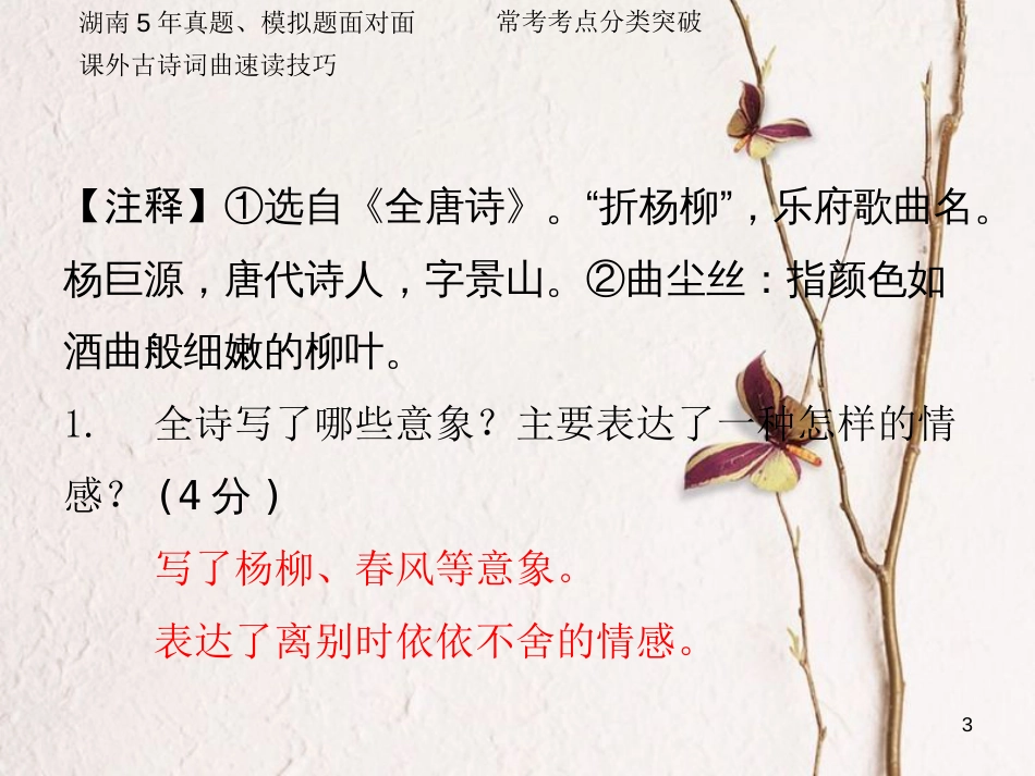 湖南省2018中考语文总复习 第二部分 现代文阅读 专题一 课外古诗词曲鉴赏课件_第3页