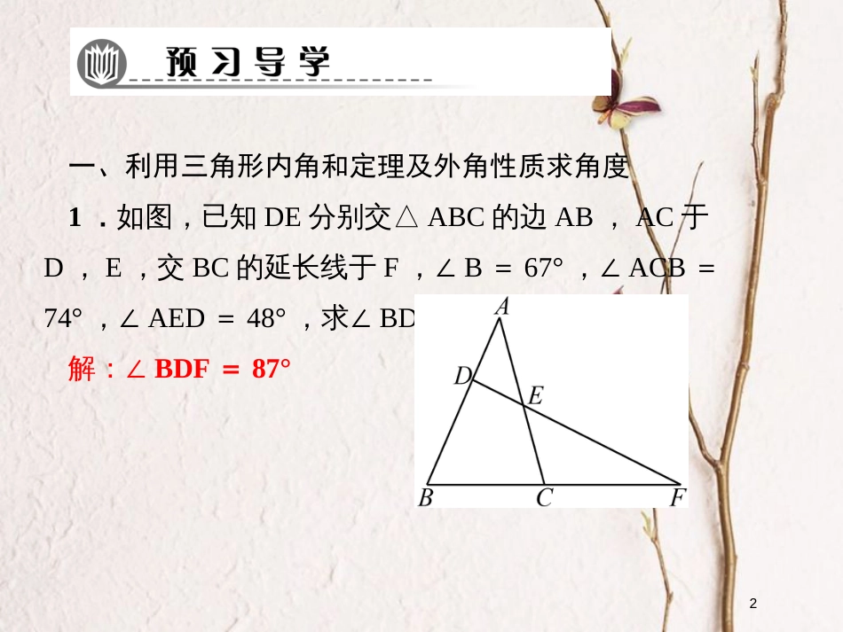 七年级数学下册 第9章 多边形专题训练（六）与三角形有关的角的计算与说理习题课件 （新版）华东师大版_第2页