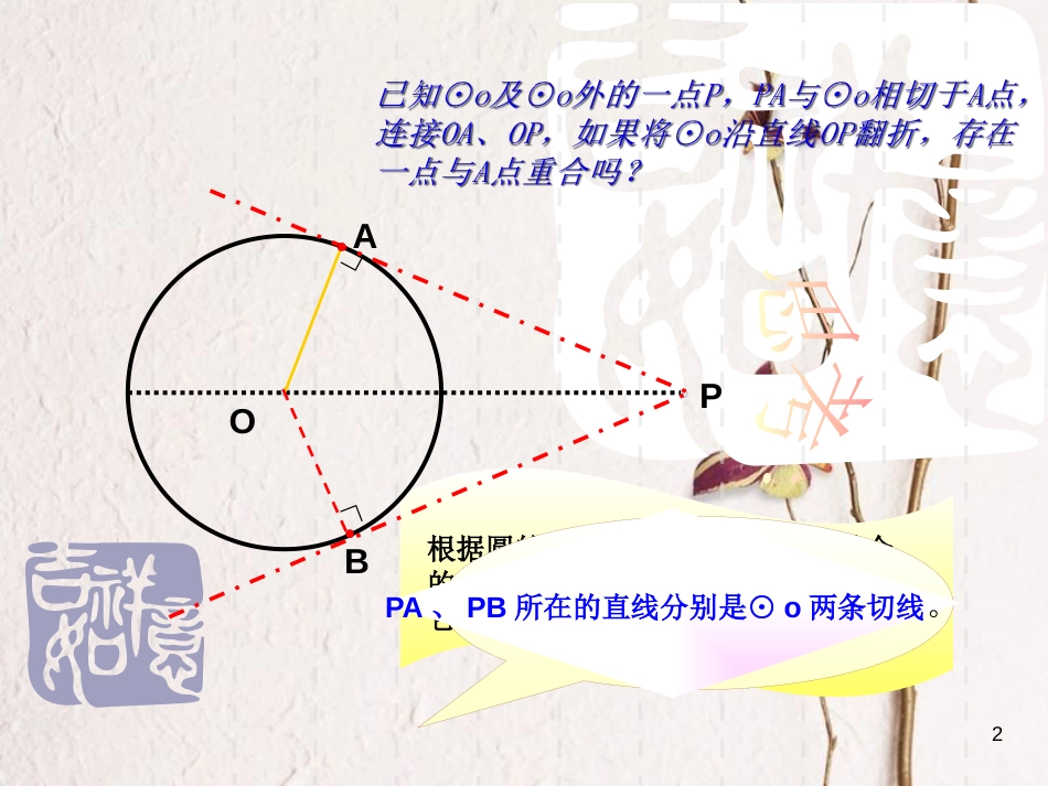 陕西省安康市石泉县池河镇九年级数学上册 24.2 点和圆、直线和圆的位置关系 24.2.4 切线长课件 （新版）新人教版_第2页