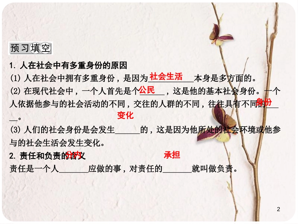 八年级政治下册 第八单元 我们的社会责任 8.3 社会身份与社会责任（第1课时身份不同 责任不同）课件 粤教版_第2页