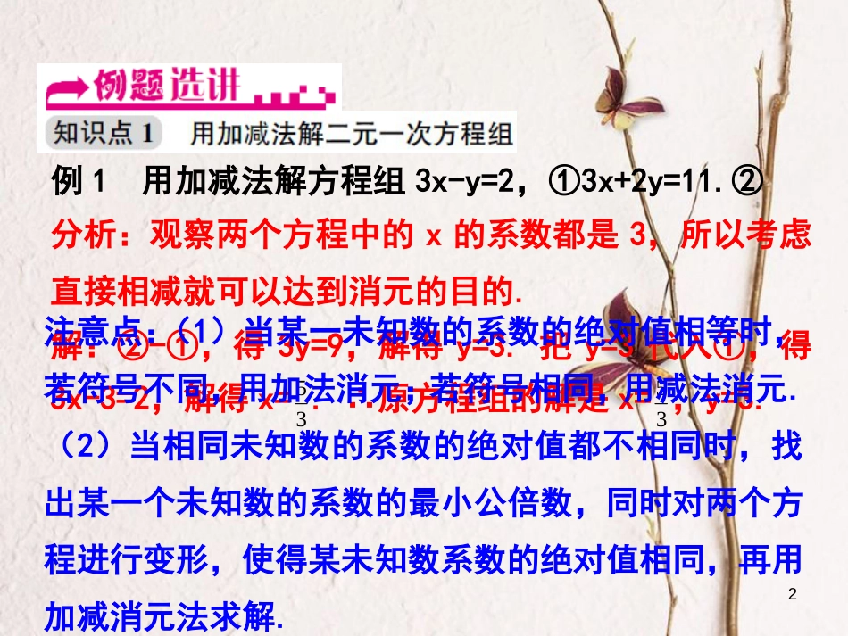 浙江省嘉兴市秀洲区七年级数学下册 第2章 二元一次方程组 2.3 解二元一次方程组（第2课时）课件 （新版）浙教版_第2页