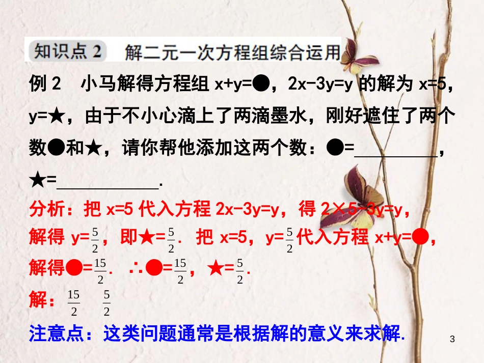 浙江省嘉兴市秀洲区七年级数学下册 第2章 二元一次方程组 2.3 解二元一次方程组（第2课时）课件 （新版）浙教版_第3页