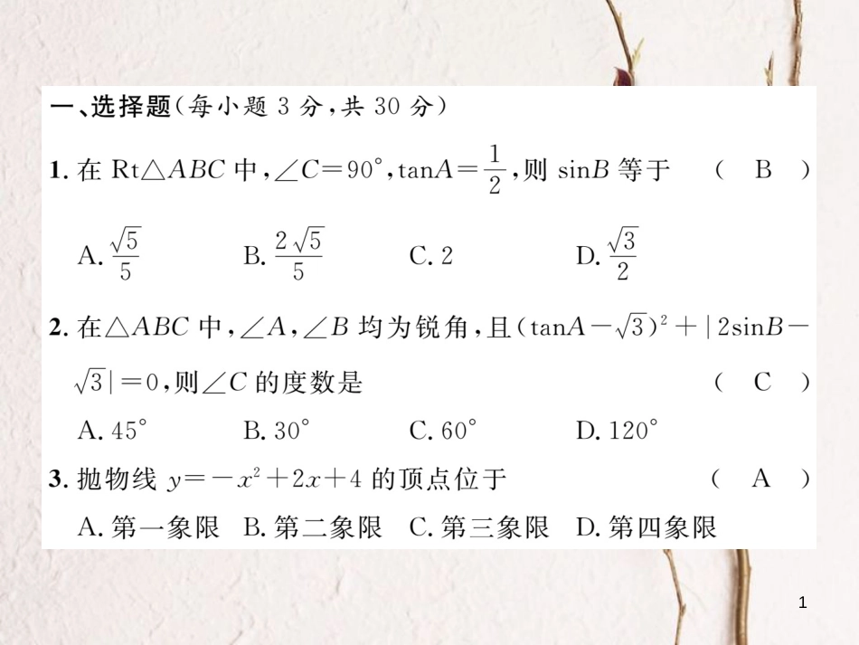 九年级数学下册 期中达标测试卷作业课件 （新版）北师大版_第1页
