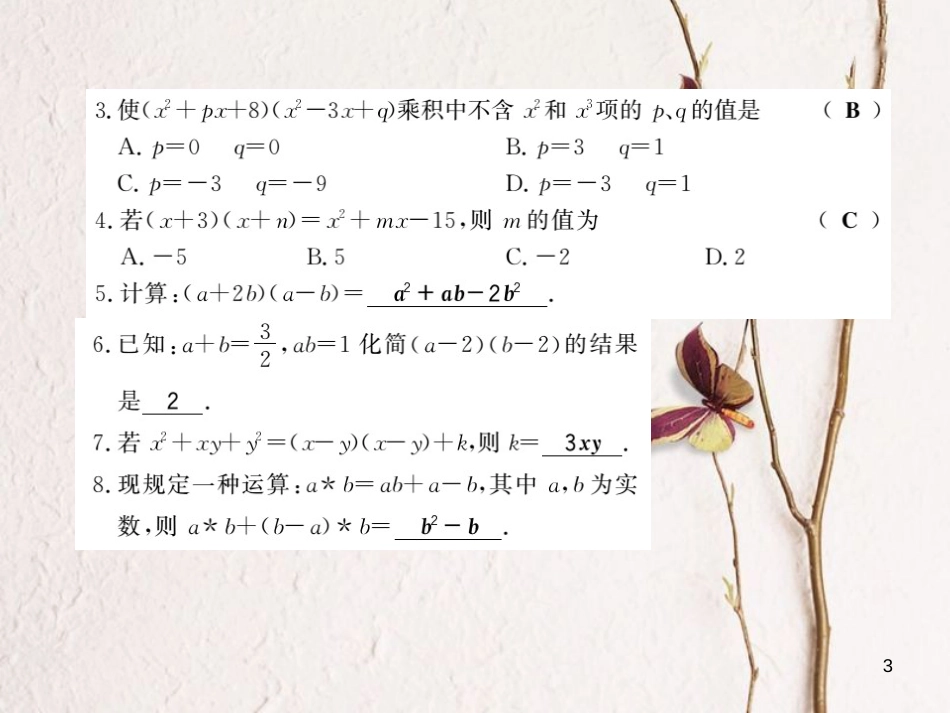 七年级数学下册 第八章 整式乘法与因式分解 8.2 整式乘法（第3课时）习题课件 （新版）沪科版_第3页