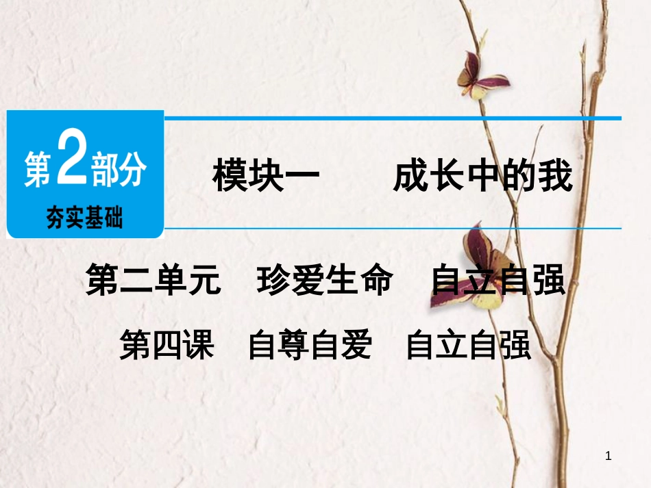 广东省年中考政治 第2部分 夯实基础 模块一 成长中的我 第二单元 珍爱生命 自立自强 第4课 自尊自爱 自立自强精讲课件_第1页