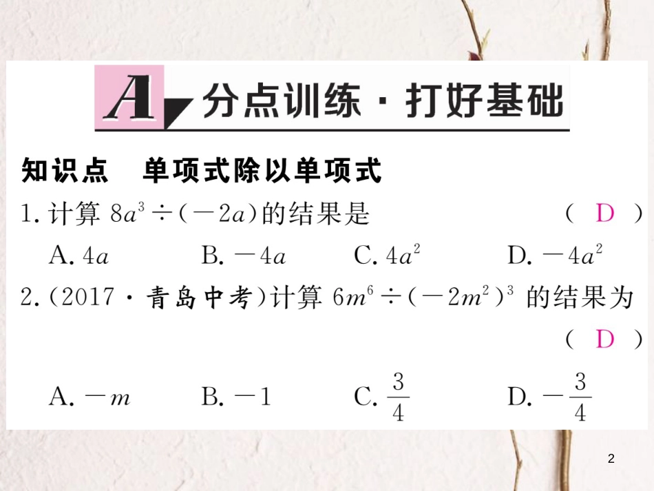 七年级数学下册 第一章 整式的乘除 1.7 整式的除法 第1课时 单项式除以单项式练习课件 （新版）北师大版_第2页