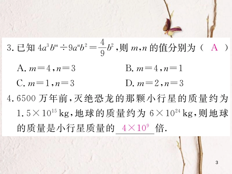 七年级数学下册 第一章 整式的乘除 1.7 整式的除法 第1课时 单项式除以单项式练习课件 （新版）北师大版_第3页