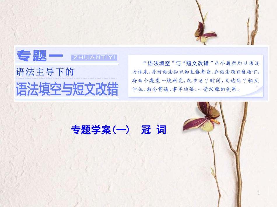 年高考英语二轮复习 专题辅导与测试一 语法主导下的语法填空与短文改错 专题学案（一）冠词课件_第1页
