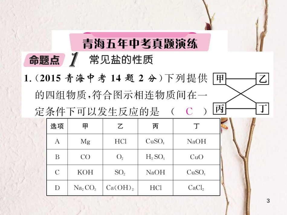 （青海专版）中考化学复习 第1编 教材知识梳理篇 第11单元 盐 化肥五年中考真题演练（精讲）课件_第3页