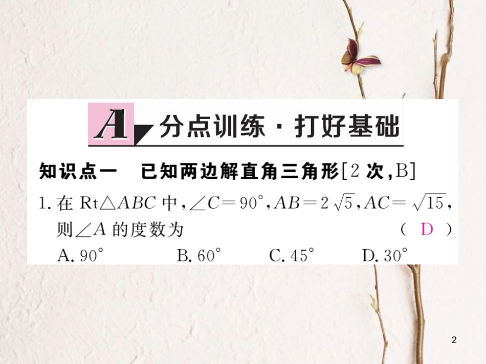 河北省九年级数学下册 28 锐角三角函数 28.2.1 解直角三角形练习课件 （新版）新人教版_第2页