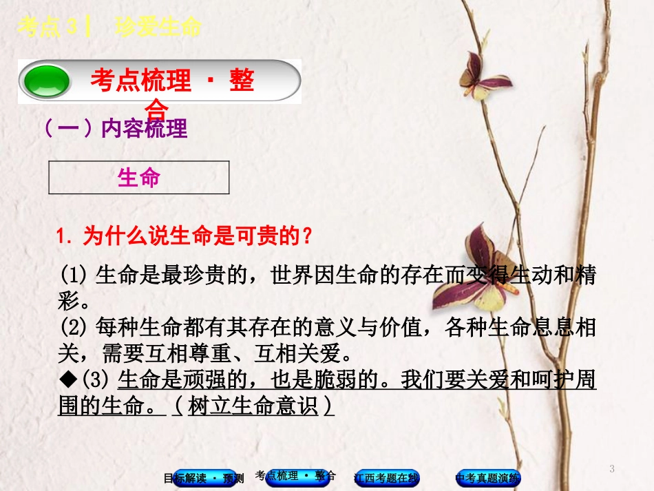 （江西专版）中考政治复习方案 第一单元 心理与品德 考点3 珍爱生命教材梳理课件_第3页