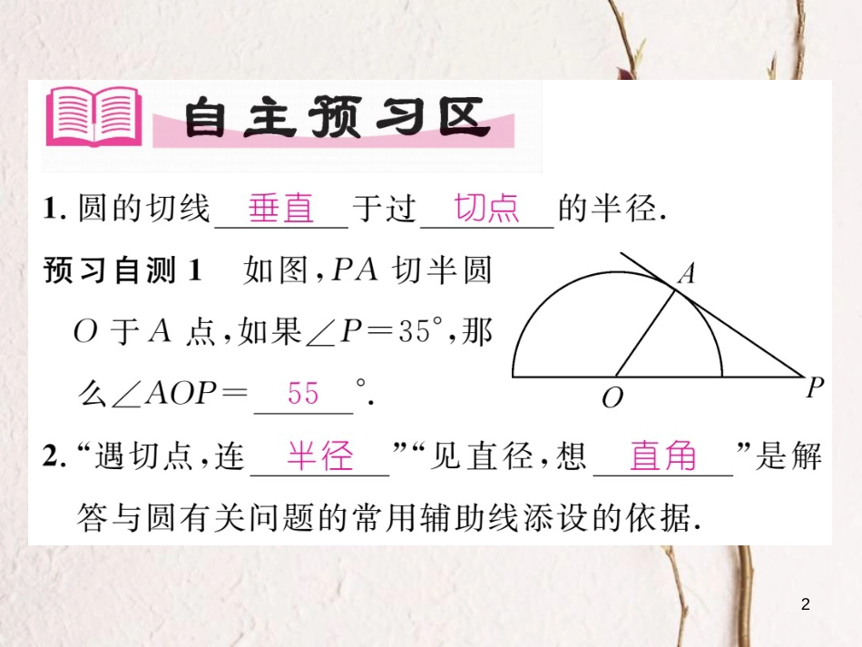 九年级数学下册 第2章 圆 2.5.2 第2课时 切线的性质作业课件 （新版）湘教版_第2页