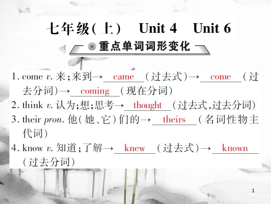 届中考英语复习 第一轮 教材回顾 七上 Unit 4-Unit 6课件_第1页