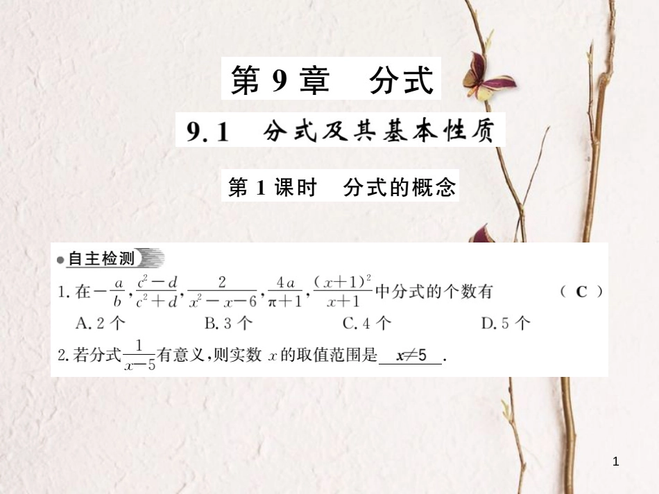 七年级数学下册 第九章 分式 9.1 分式及其基本性质（第1课时）习题课件 （新版）沪科版_第1页