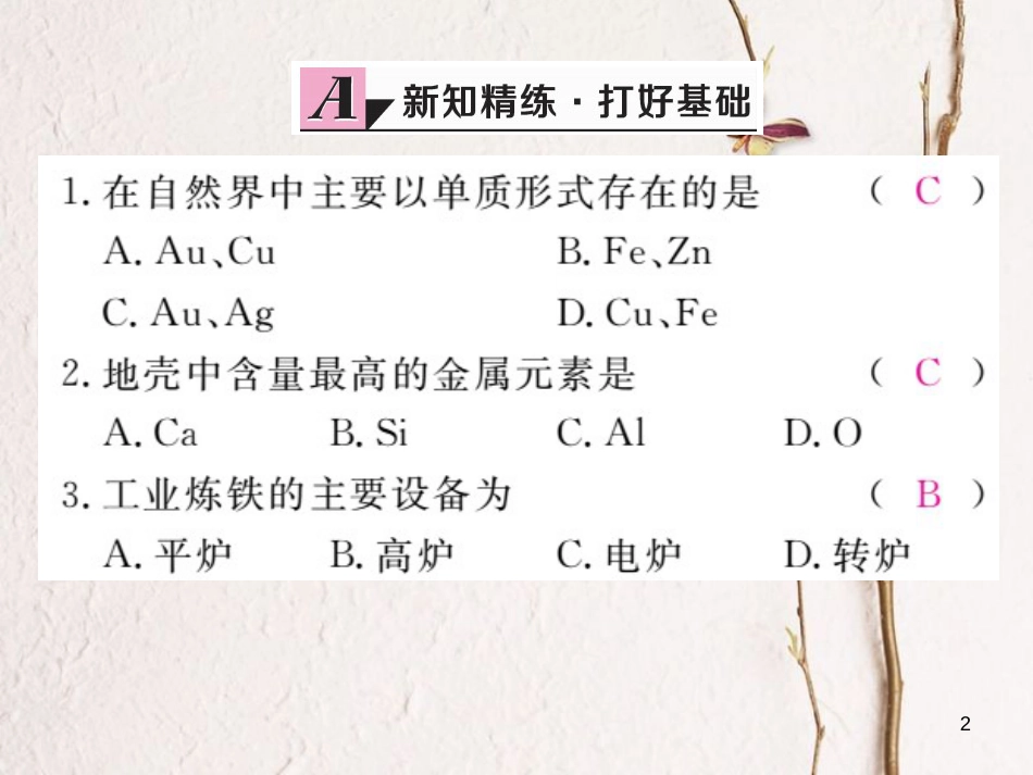 （安徽专版）九年级化学下册 8.3 金属资源的利用和保护 第1课时 铁的冶炼练习课件 （新版）新人教版_第2页