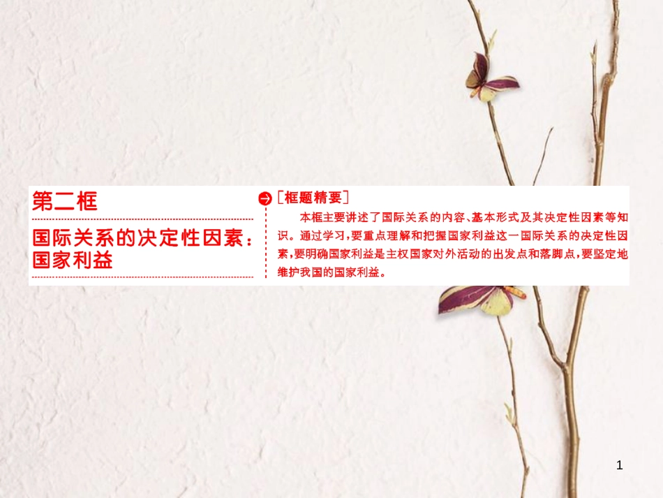高中政治 第四单元 当代国际社会 第八课 走近国际社会 第二框 国际关系的决定性因素：国家利益课件 新人教版必修2_第1页