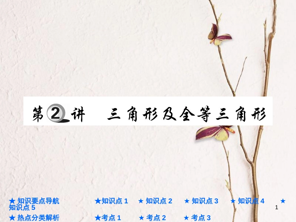 中考数学总复习 第一部分 基础知识复习 第4章 图形的认识及三角形 第2讲 三角形及全等三角形课件_第1页