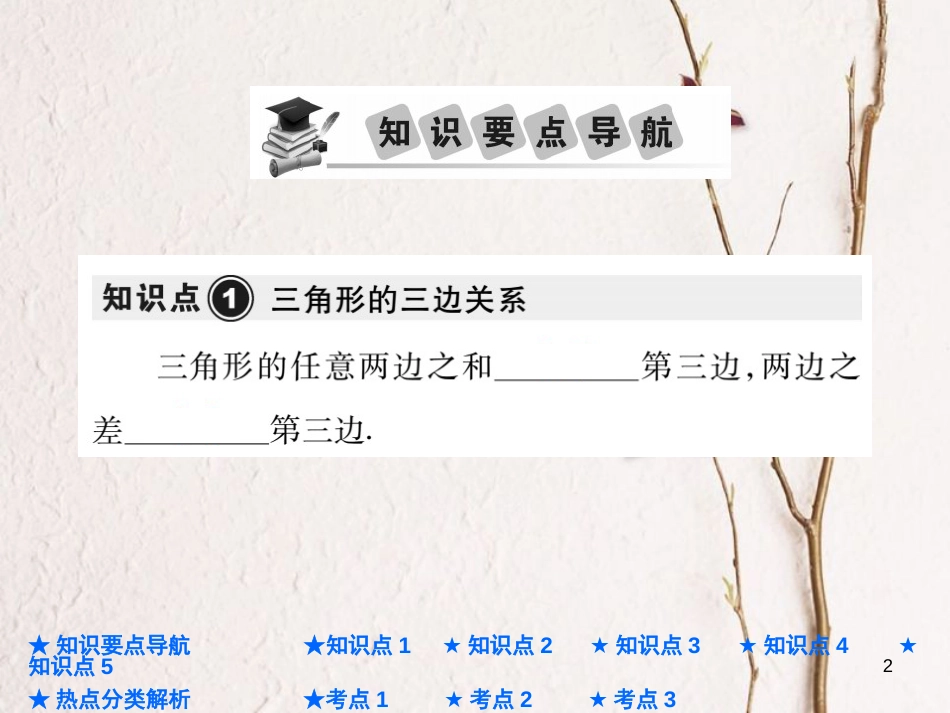 中考数学总复习 第一部分 基础知识复习 第4章 图形的认识及三角形 第2讲 三角形及全等三角形课件_第2页
