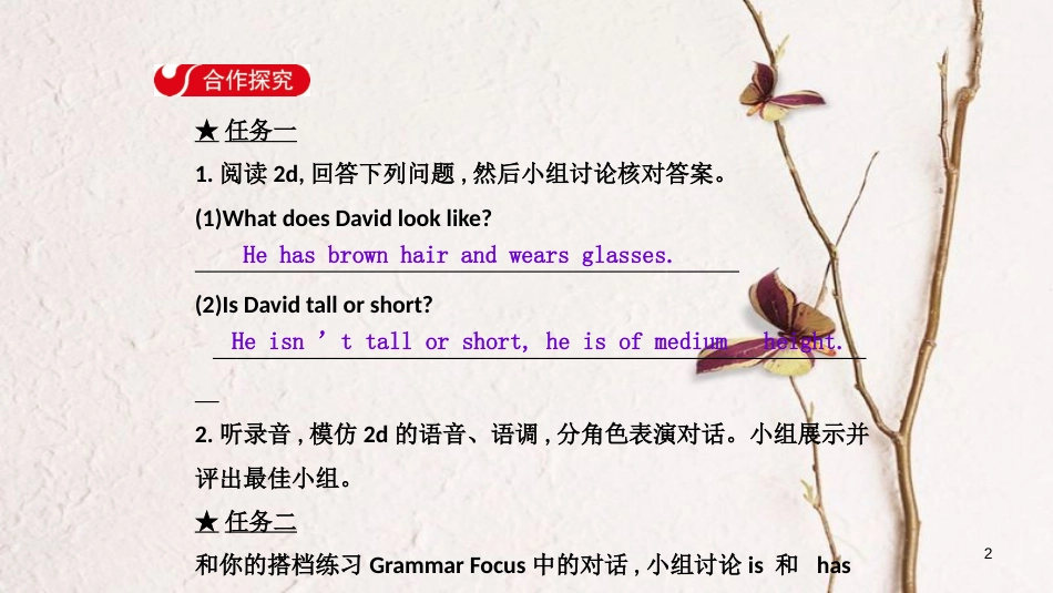 七年级英语下册 Unit 9 What does he look like Section A（2d-3d）导学课件 （新版）人教新目标版_第2页