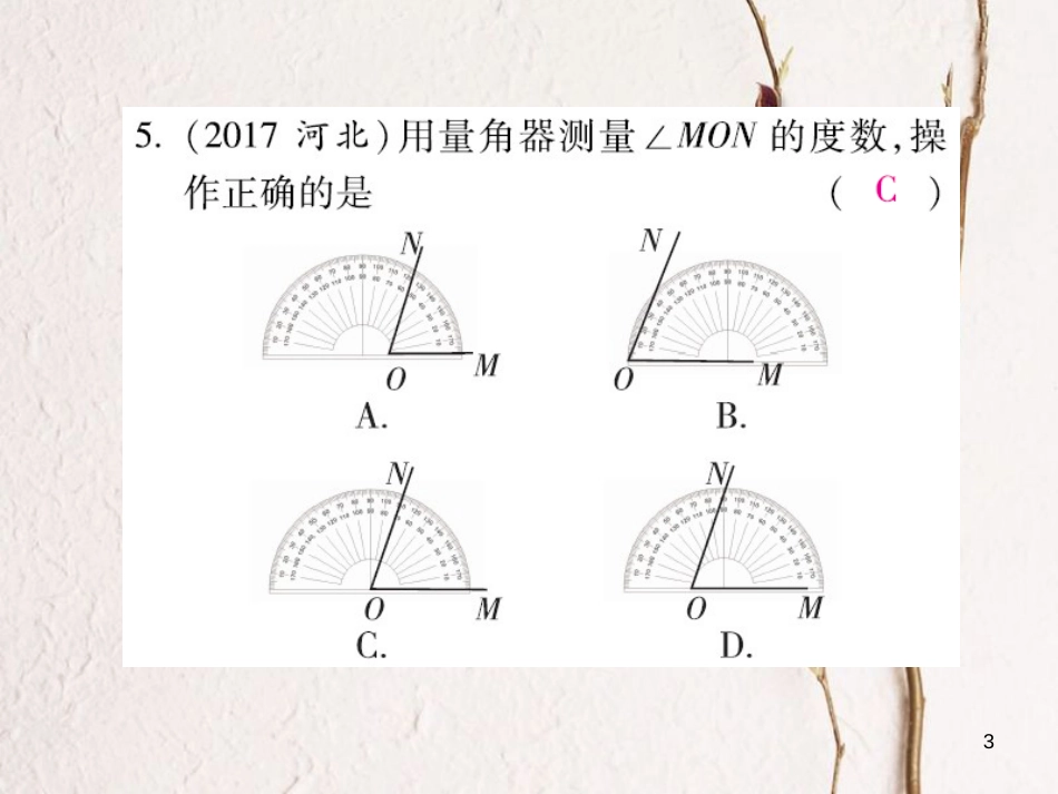 云南省中考数学总复习 第四章 三角形 4.1 线段 角 相交线与平行线课件_第3页