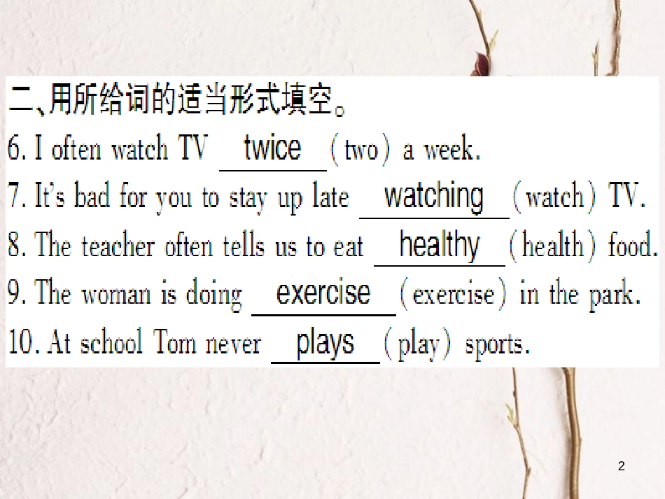 （通用版）八年级英语上册 Unit 2 How often do you exercise（第2课时）习题课件 （新版）人教新目标版_第2页