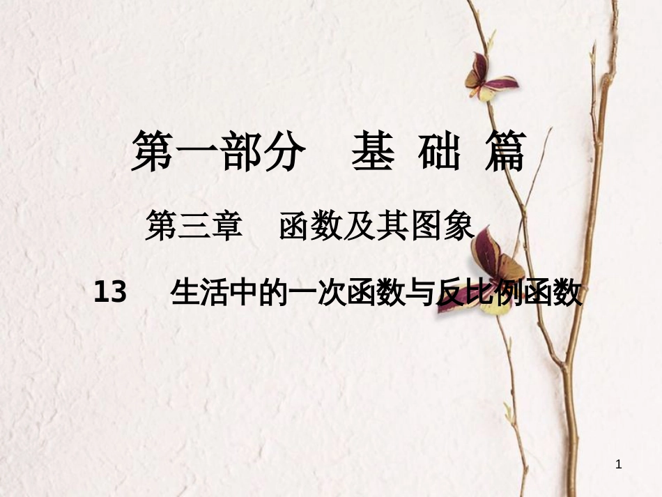 中考数学总复习 第一部分 基础篇 第三章 函数及其图象 考点13 生活中的一次函数与反比例函数课件_第1页