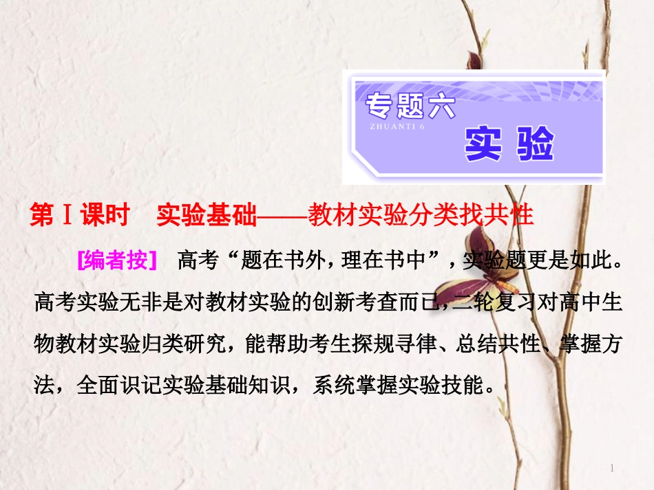 （全国通用）高考生物二轮复习 专题六 实验 第1课时 实验基础——教材实验分类找共性课件_第1页