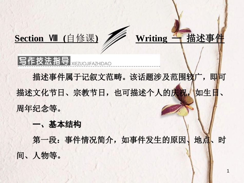 高中英语 Unit 3 Celebration Section Ⅷ Writing-描述事件课件 北师大版必修1_第1页