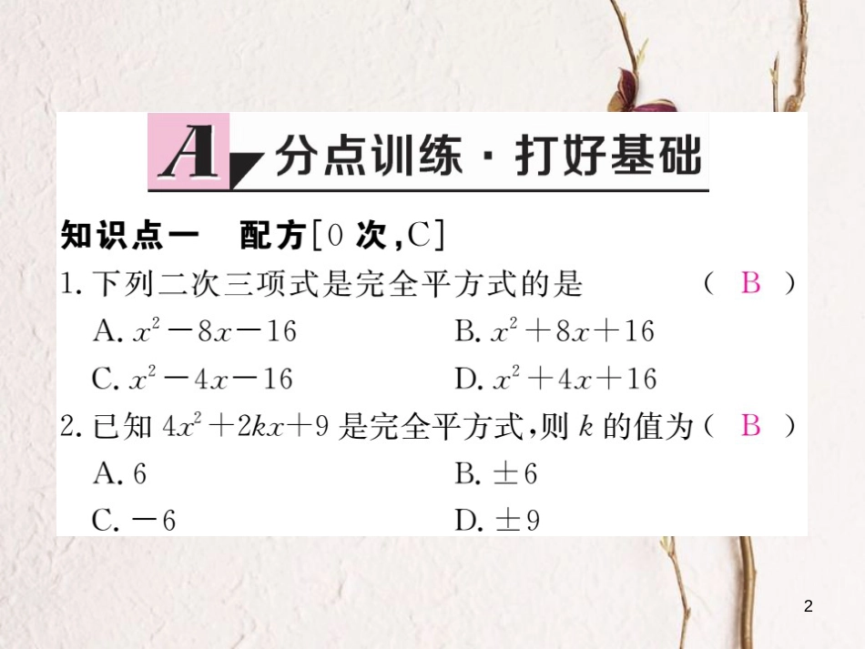 八年级数学下册 第17章 一元二次方程 17.2 一元二次方程的解法 第2课时 配方法练习课件 （新版）沪科版_第2页