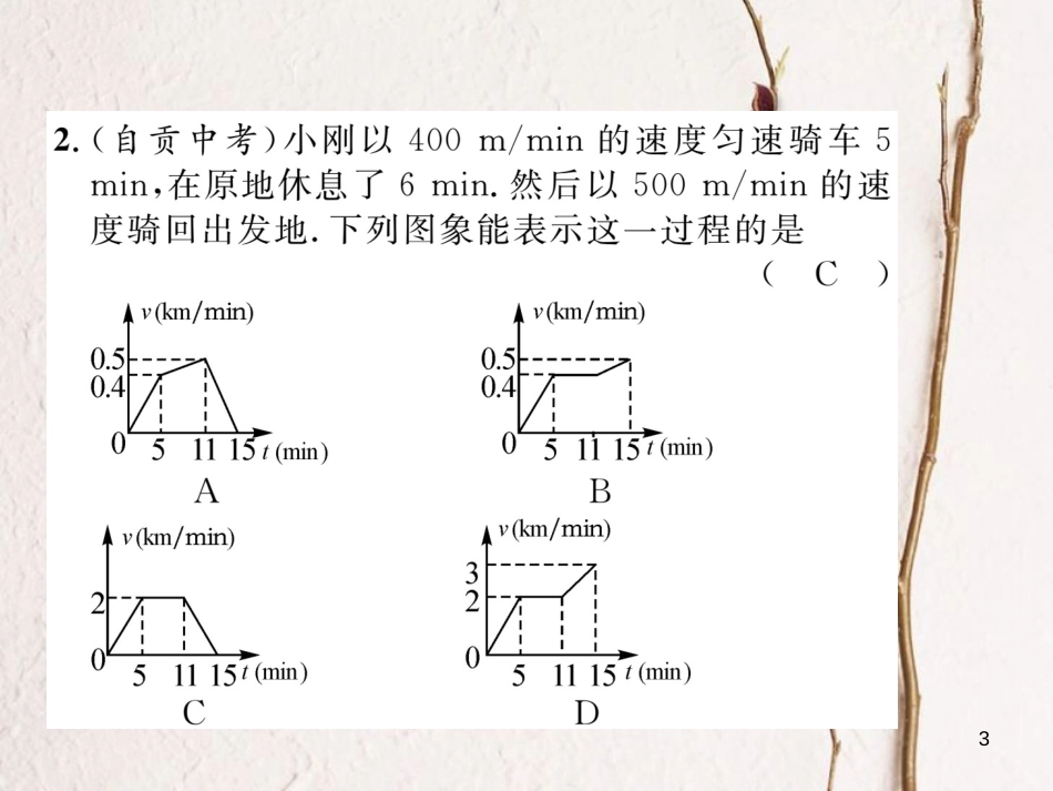 （毕节专版）七年级数学下册 第3章 变量之间的关系 课题四 用图象表示的变量间关系-速度的变化当堂检测课件 （新版）北师大版_第3页