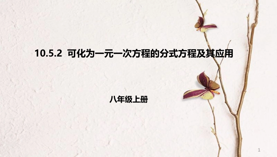 八年级数学上册 第十章 分式 10.5 可化为一元一次方程的分式方程及其应用 10.5.2 可化为一元一次方程的分式方程及其应用课件 北京课改版_第1页