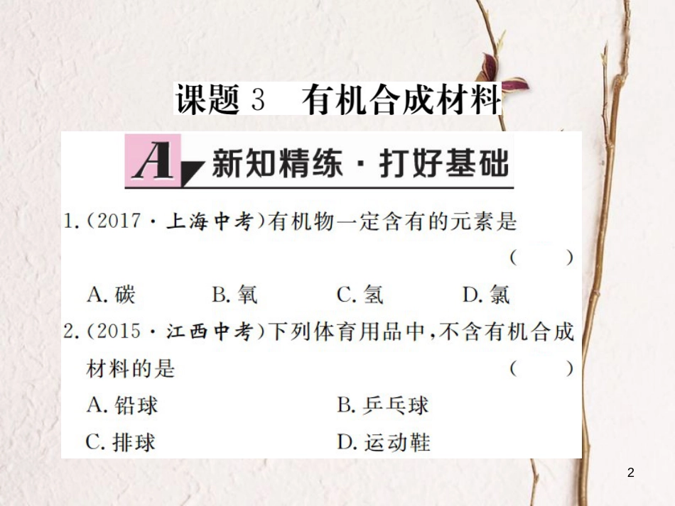 （江西专版）九年级化学下册 第12单元 化学与生活 课题3 有机合成材料课件 （新版）新人教版_第2页