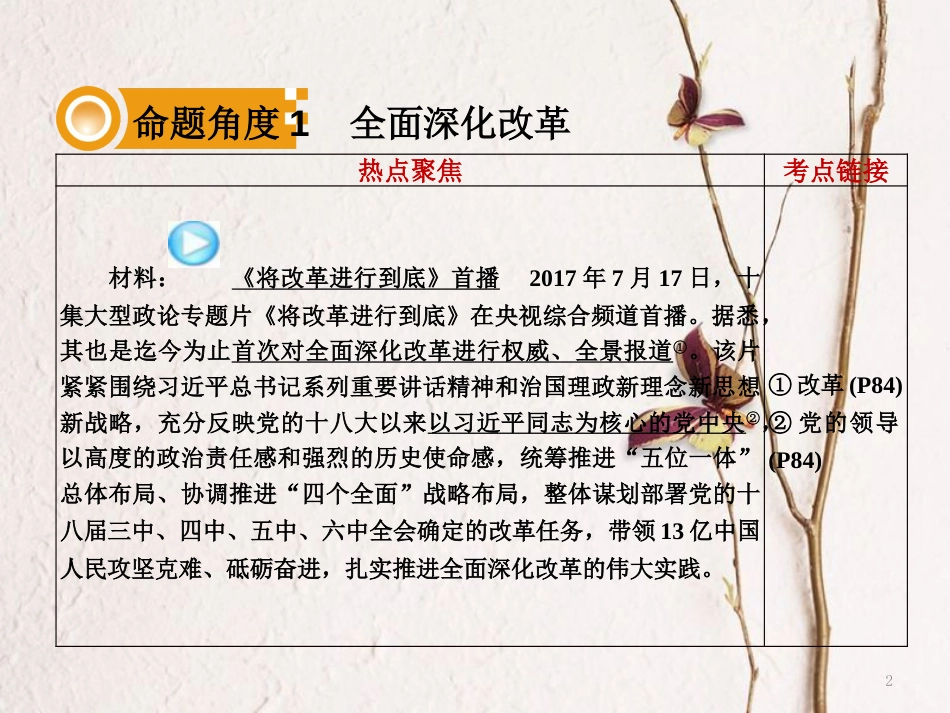 湖南省中考政治第三部分热点专题攻略专题四大型政论专题片《将改革进行到底》课件新人教版_第2页