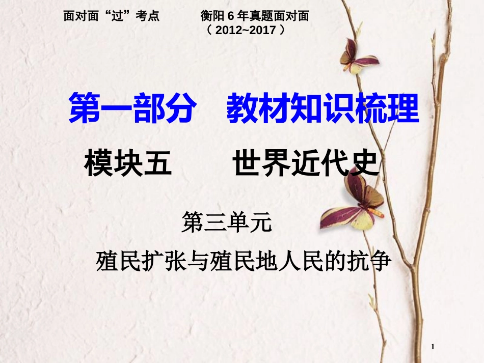 湖南省衡阳市中考历史一轮复习 第一部分 教材知识梳理 模块五 世界近代史 第三单元 殖民扩张与殖民地人民的抗争课件_第1页