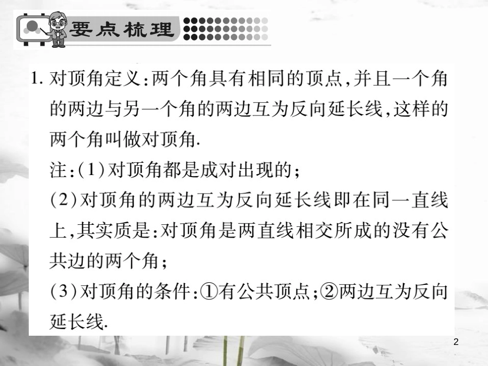 七年级数学下册 第五章 相交线与平行线 5.1.1 相交线习题课件 （新版）新人教版_第2页