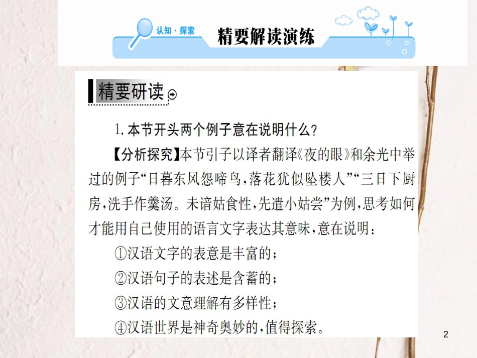 高中语文 第一课 走进汉语的世界 第一节 美丽而奇妙的语言-认识汉语课件 新人教版选修《语言文字应用》_第2页