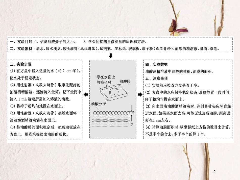 2019届高考物理一轮复习 第十三章 热学 实验十三 用油膜法估测分子的大小课件_第2页