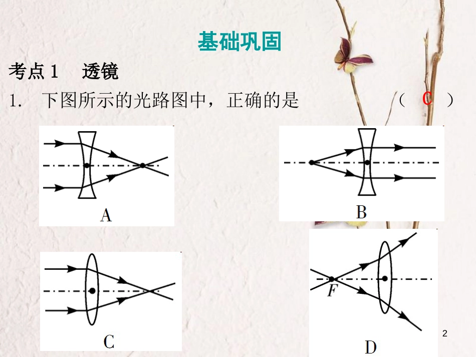 广东省中考物理总复习 第一部分 基础复习 第5课时 透镜及其应用课后作业课件_第2页