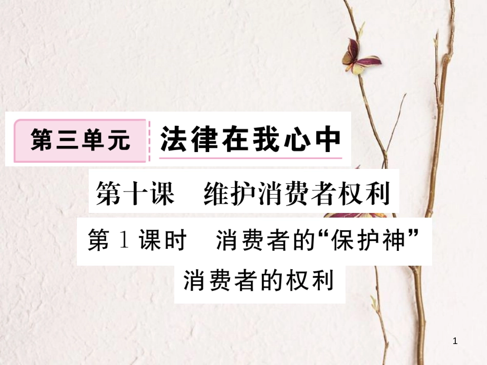 八年级道德与法治上册 第三单元 法律在我心中 第十课 维护消费者权利 第1框《消费者的“保护神”消费者的权利》习题课件 人民版_第1页