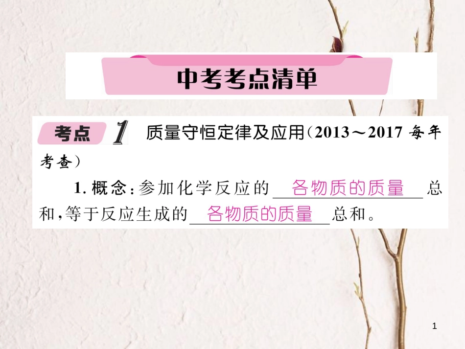 （青海专版）中考化学复习 第1编 教材知识梳理篇 第5单元 化学方程式中考考点清单（精讲）课件_第1页